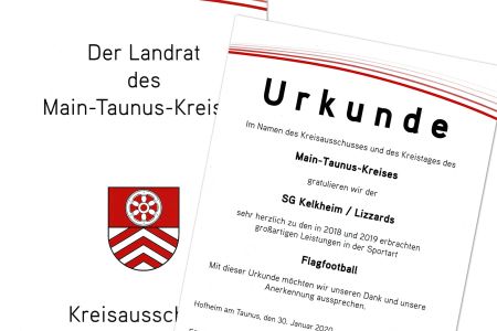 Landrat ehrt Lizzards bei der Sportlerehrung 2020 für ihre sportlichen Erfolge.
